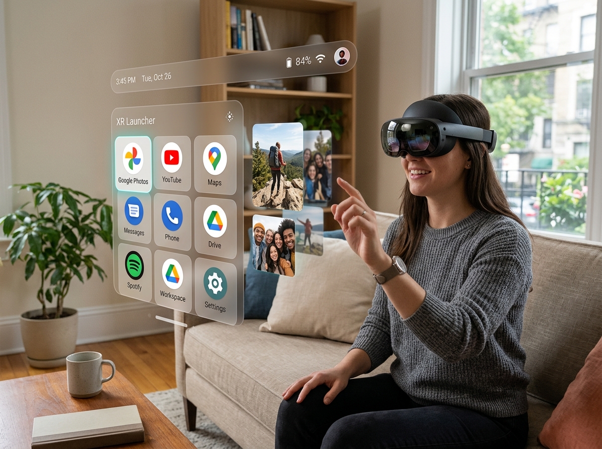 Interface Android XR en réalité mixte