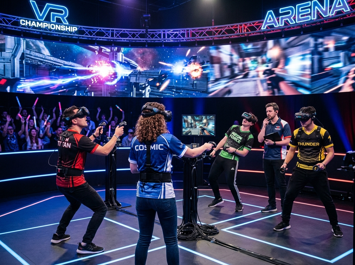 Joueurs en arène esport réalité virtuelle
